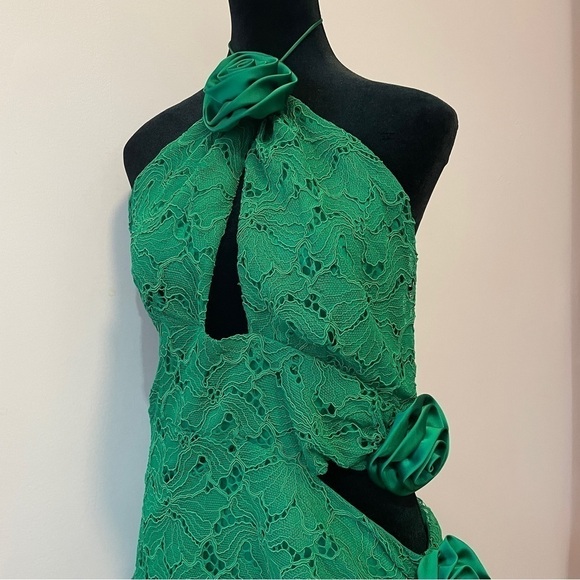 NEW! For Love and Lemon- Green Lace Hatler Neck Casey Mini Dress Cutout Large - Picture 9 of 12